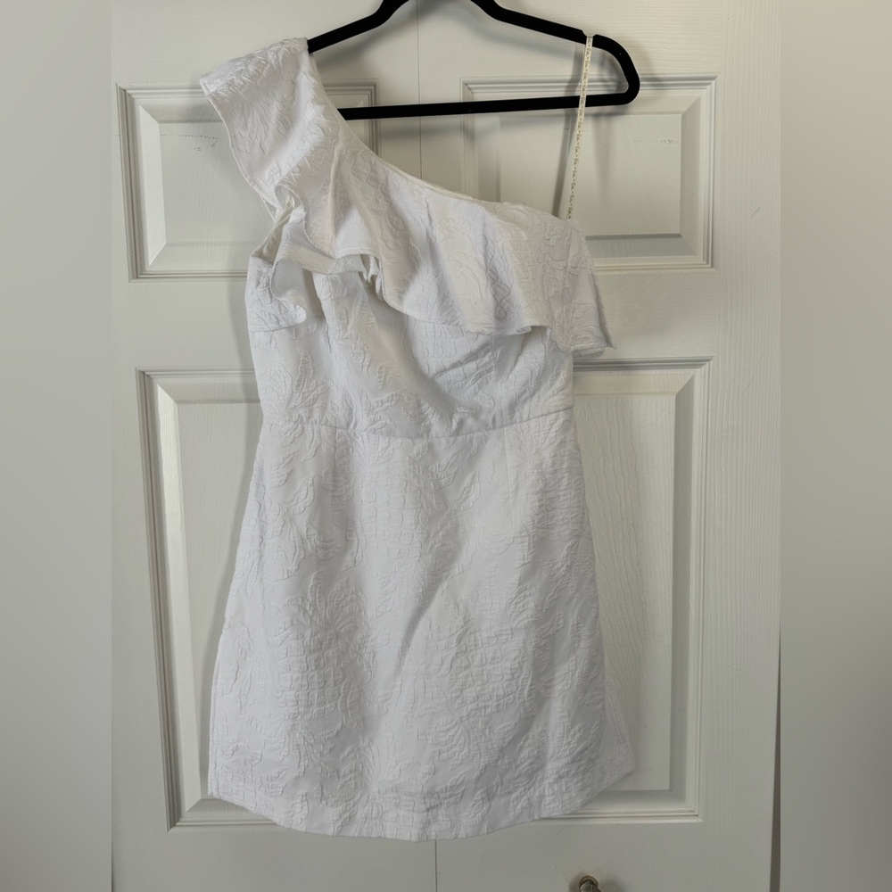 Lilly Pulitzer white one shoulder romper.